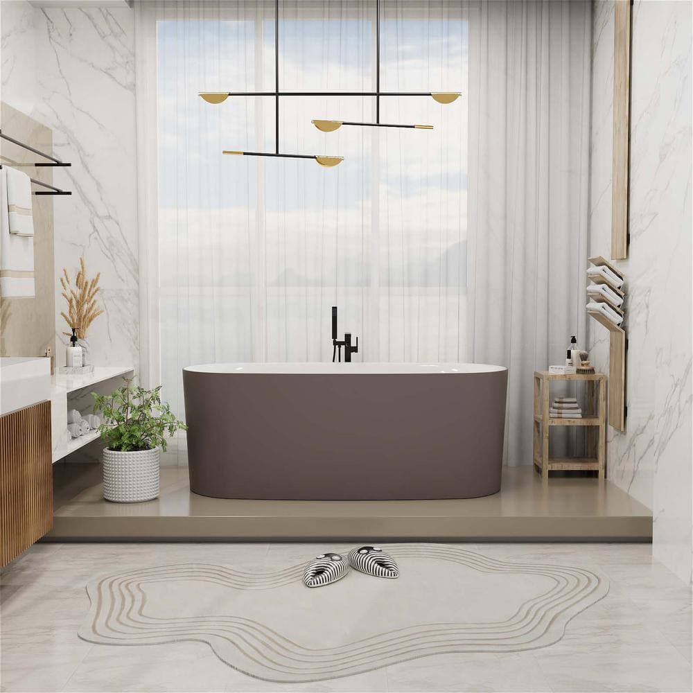 Mokleba 59 in. x 28 in. Stone Resin Flatbottom Solid Surface Freestanding Double Slipper Soaking Bathtub in Gray (2)