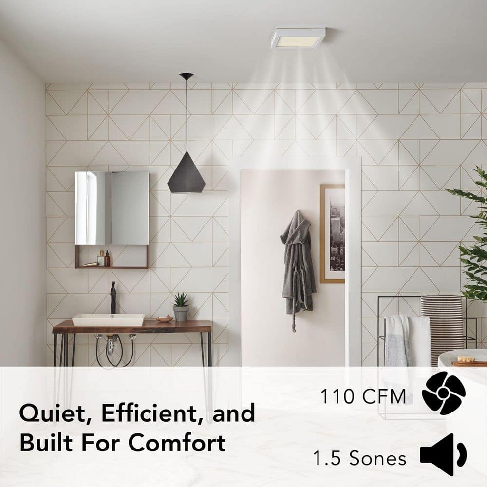 Broan-NuTone Roomside Series, Decorative, White Trim, 110 CFM, Roomside Ceiling Bathroom Exhaust Fan with LED Lighting, ENERGY STAR (4)