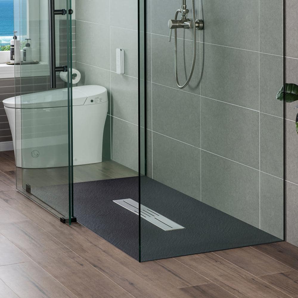 WOODBRIDGE 59 in. L 31.5 in. W Alcove Shower Pan Base with Drain in, Low Profile, Wheel Chair Access (1)