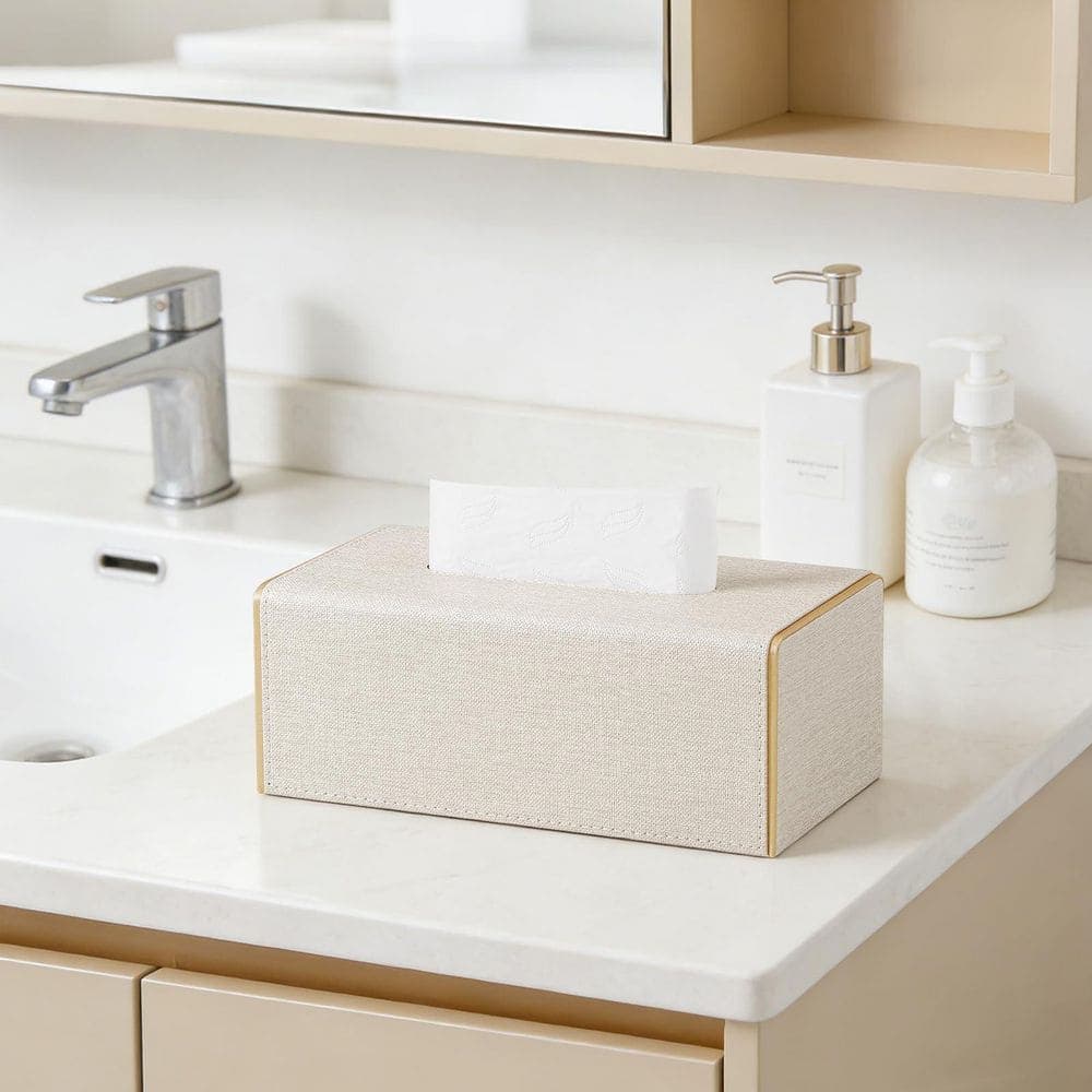 KHKFY Rectangle PU Leather Tissue Box Cover with Magnetic Bottom in Medium Inner Height for Bathroom Bedroom (2)