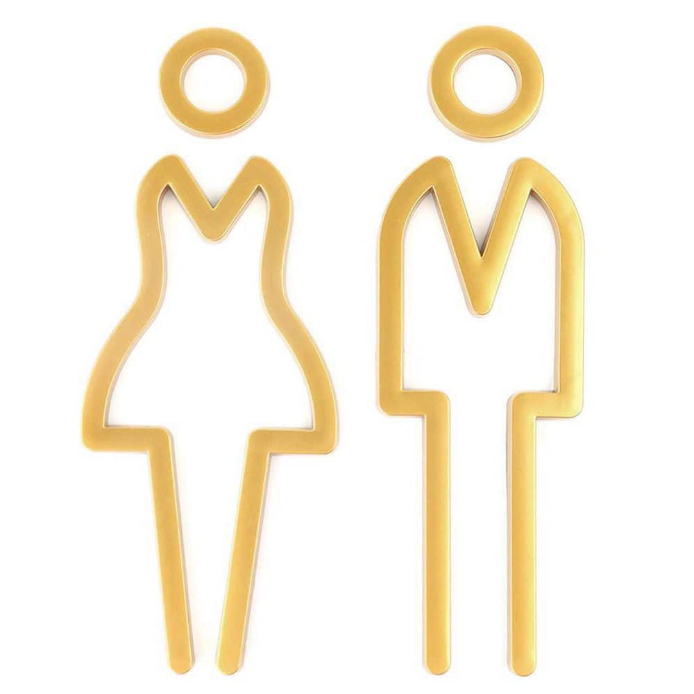 LAIFUCAM Acrylic Adhesive Backed Golden ABS Plastic Bathroom Door Sign 3D Waterproof Removable Restroom Signage (1)