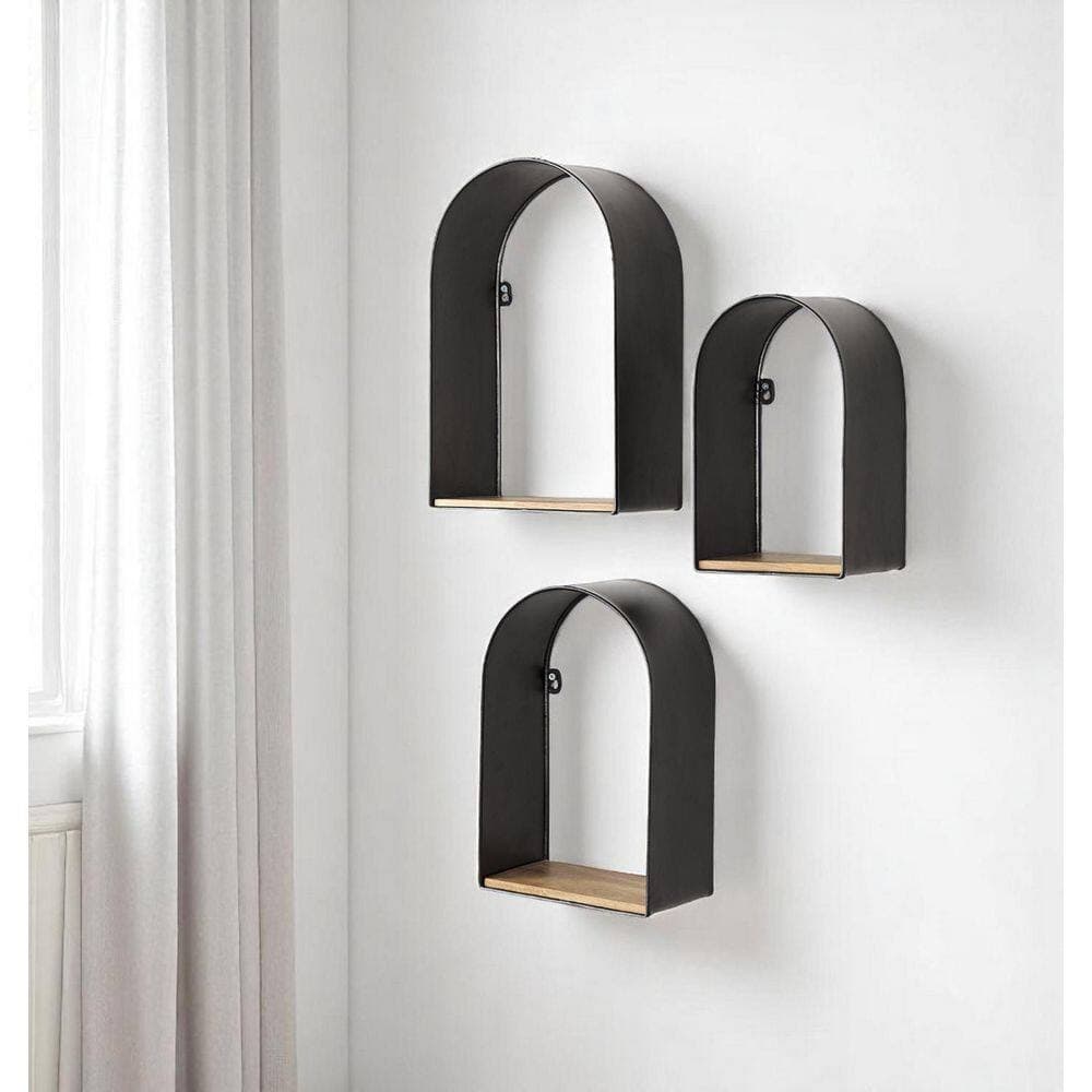 HomeRoots 11.22 in. W x 15.16 in. H x 11 in. D Metal Unique Shelf in Black (3)