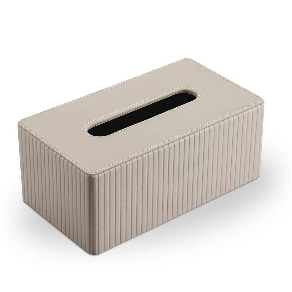 Wudkey Modern Decor Series Tabletop Fabric Tissue Box Cover with Magnetic Closure and Waterproof Faux Leather in Beige (3)