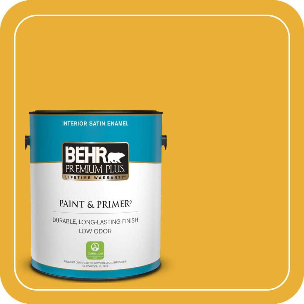 BEHR PREMIUM PLUS 1 gal. #P280-7 Midsummer Gold Satin Enamel Low Odor Interior Paint & Primer