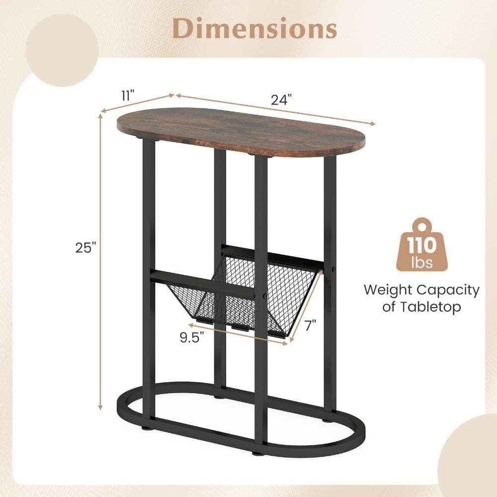 Volenca Industrial Oval Side Table, 2-Tier Accent Table with Mesh Shelf, Sofa Side Organizer (3)
