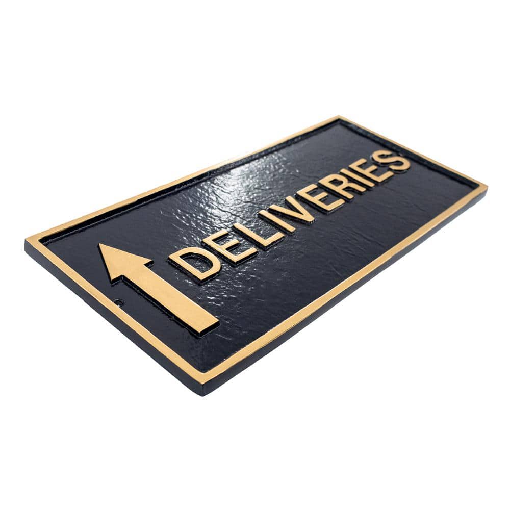 Montague Metal Products 7.25 in. x 15.25 in. Deliveries with Up Arrow Standard Rectangle Wall Statement Plaque - Black/Gold (2)