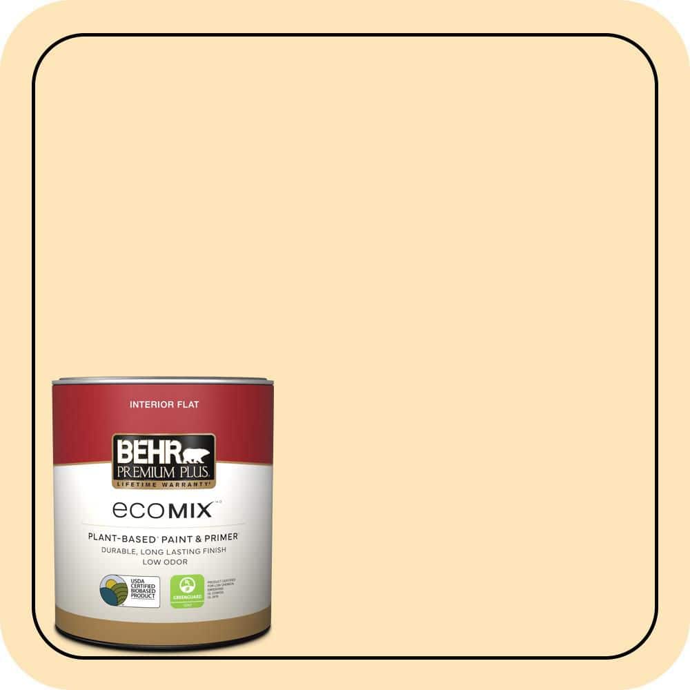BEHR PREMIUM PLUS 1 qt. #BIC-28 Butter Creme Flat EcoMix Plant-Based Interior Paint & Primer (1)
