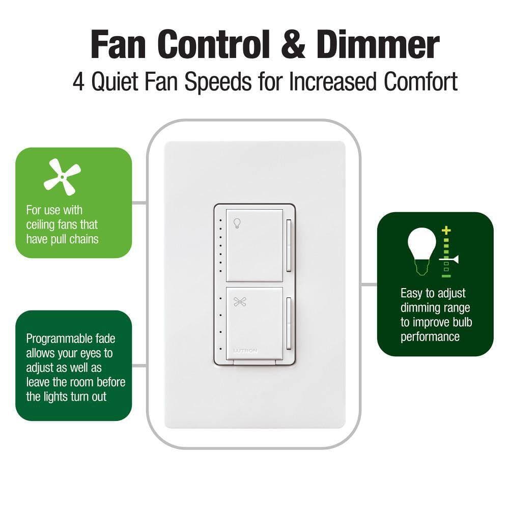 Lutron Maestro Dual LED Plus Dimmer and Fan Control, No Neutral Required, 1. 5A Fan/75W LED, Single Pole, Hot (MACL-LFQ-HT) (2)