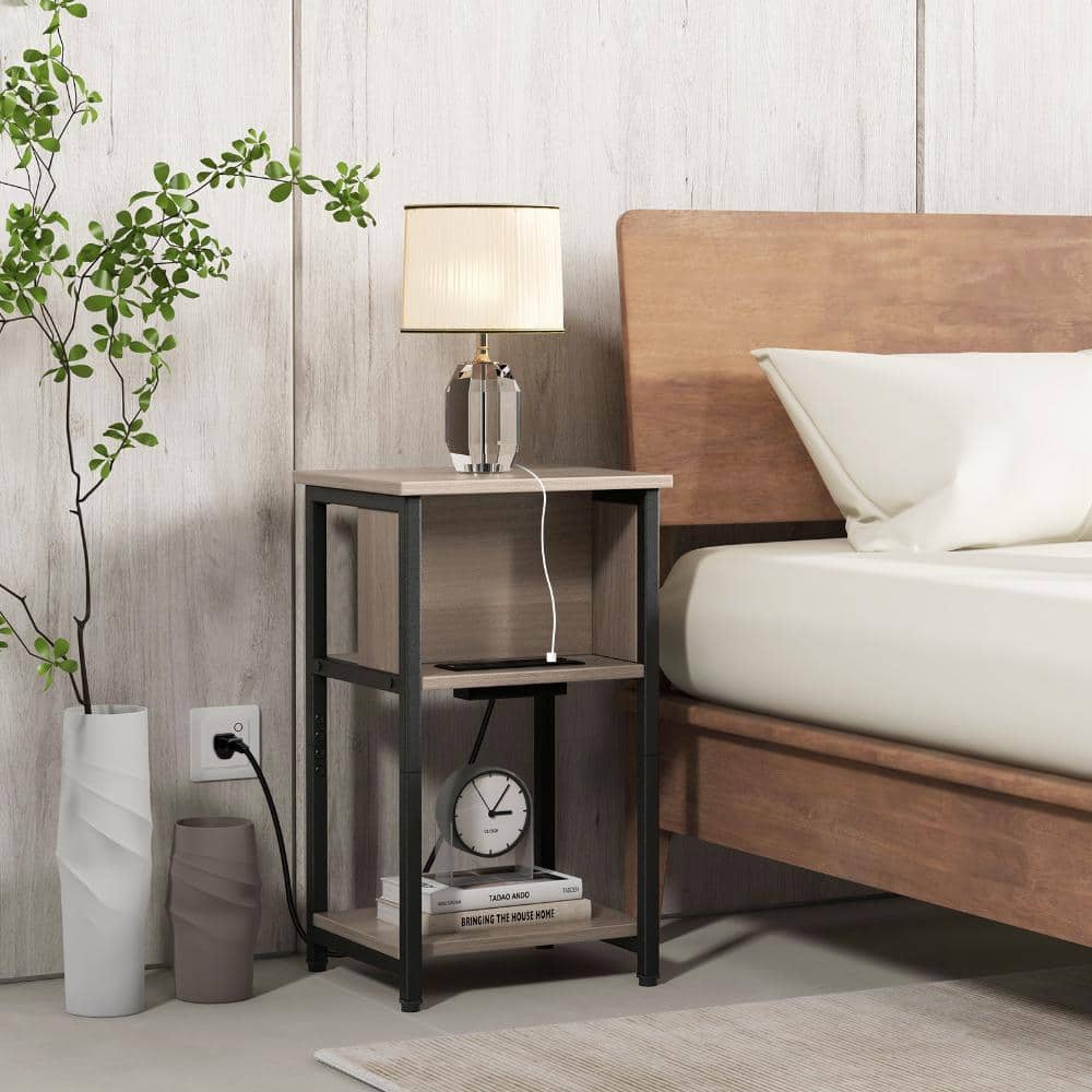 Volenca 3-Tier End Table with Power Outlets and USB Ports, Charging Side Table with Shelves (2)