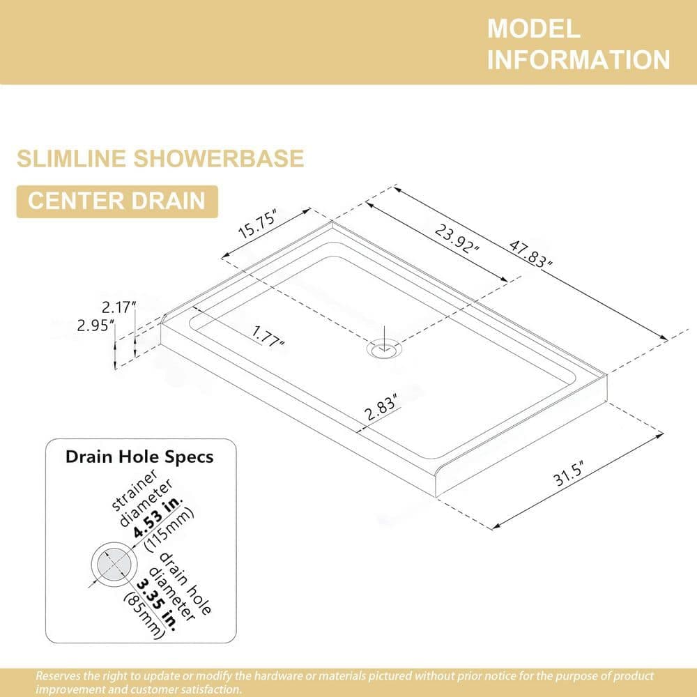 LIVACA 32 in. L x 48 in. W Alcove Single Threshold Shower Pan Base with Center Drain in Gloss White (2)