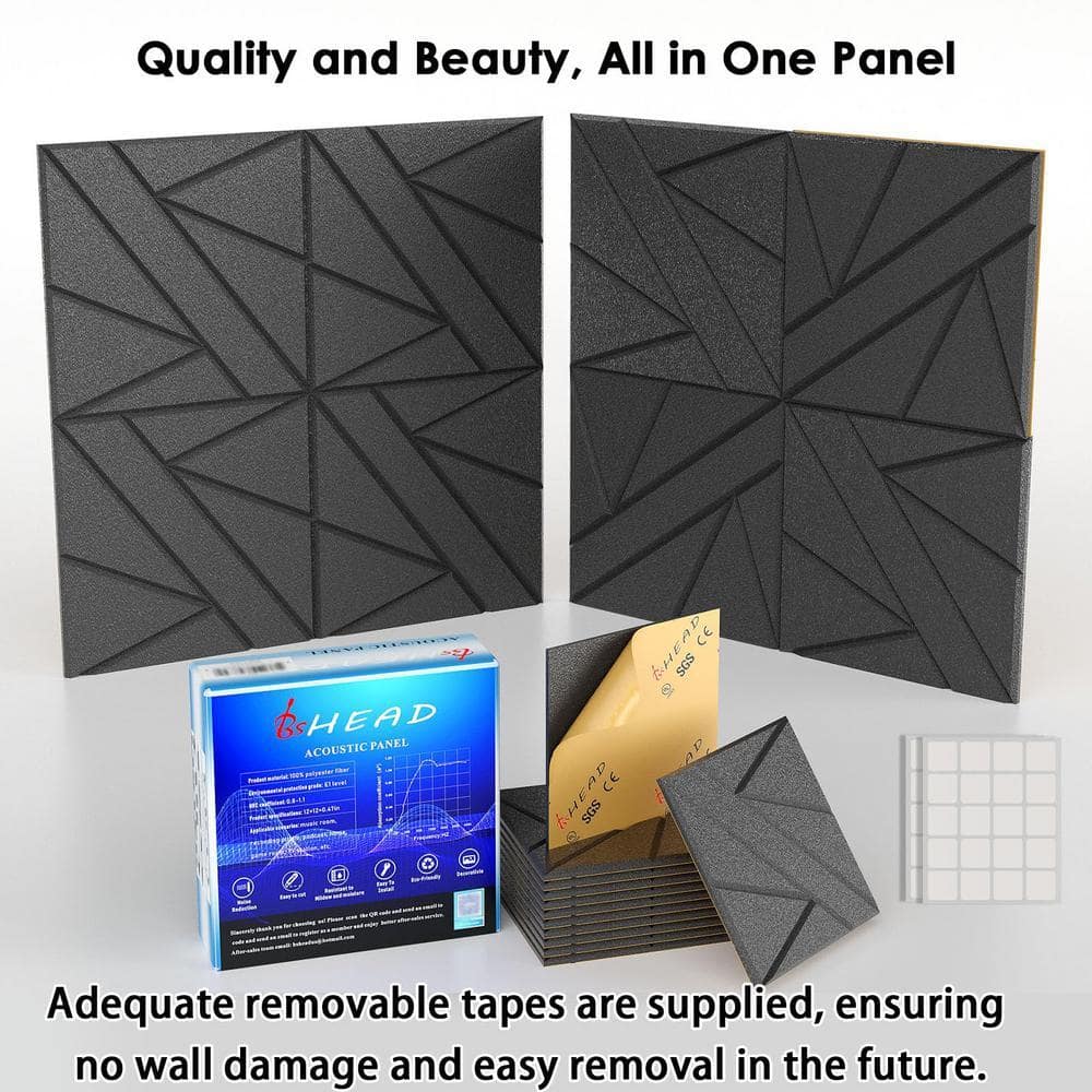 Angel Sar 12 in. x 12 in. x 0.47 in. Black Self-Adhesive Soundproof Wall Panels, Noise Dampening Panels for Wall Ceiling 8-Pack (2)