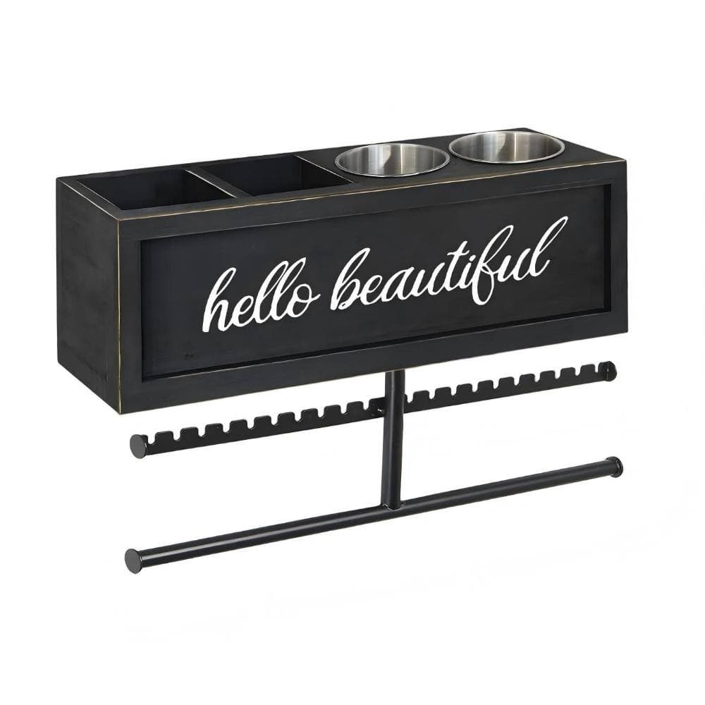 Whatseaso 15 in. W Hair Tool Organizer in Wood, Bathroom Supplies & hot Tools vanities Organizer Caddy in Black (1)