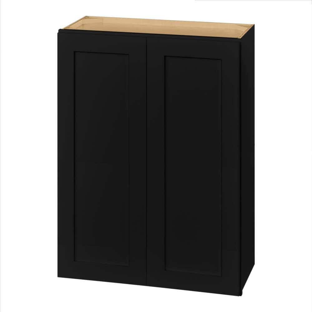 Hampton Bay Avondale 27 in. W x 12 in. D x 36 in. H Ready to Assemble Plywood Shaker Wall Kitchen Cabinet in Raven Black