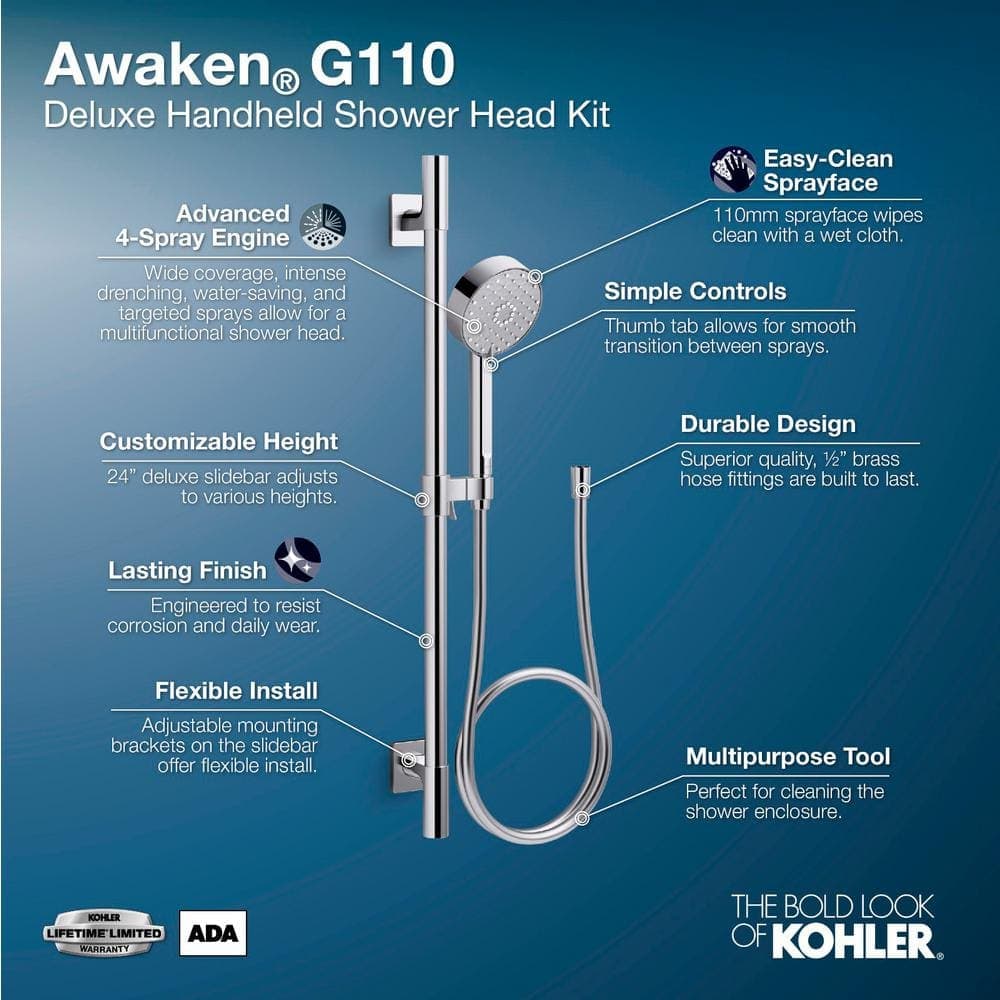 KOHLER Awaken 4-Spray Deluxe Slidebar Kit with Handshower in Polished Chrome (2)