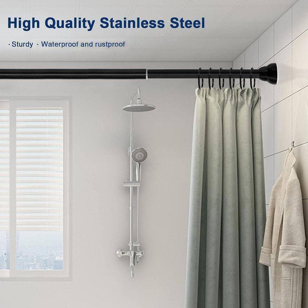 Unbranded 1-Pack Premium 2.30 in. W x 27.80 in. L Matte Black Stainless Steel Shower Curtain Liner, Adjustable Tension (3)