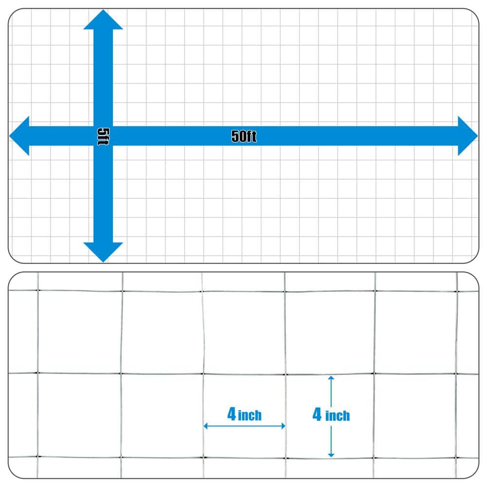 Fencer Wire 5 ft. x 50 ft. 12.5-Gauge Welded Wire Fence with 4 in. x 4 in. Mesh, Galvanized Welded Fence Wire Roll (3)
