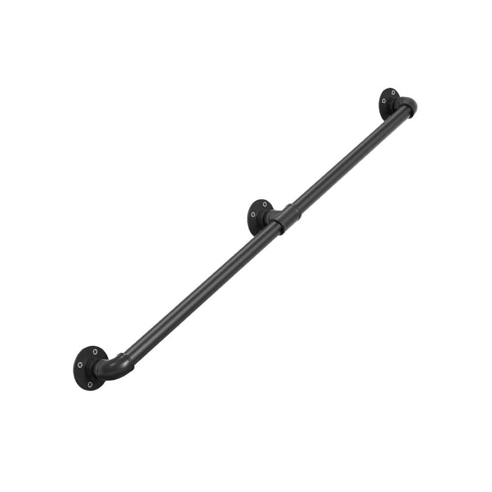 Unbranded 3 ft. Black Galvanized Wrought Iron Handrail Indoor Outdoor Stair Railing Wall Mount Safety Bar Vintage Style (1)