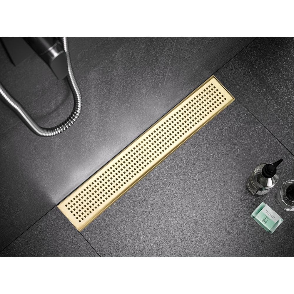 Elegante Drain Collection 48 in. Linear Stainless Steel Shower Drain with SQ Hole Pattern, Zirconium Gold Plating (2)
