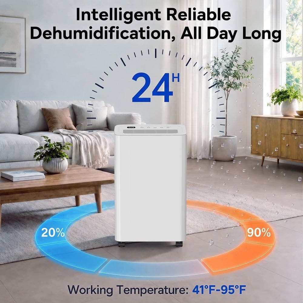 Edendirect 30 pt. 2,500 sq.ft. Dehumidifier for Basement in White with Drain Hose, Bucket, 20%-90%RH Adjustable Humidistat, Timer (3)