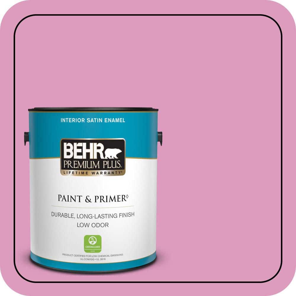 BEHR PREMIUM PLUS 1 gal. #690B-4 Pink Begonia Satin Enamel Low Odor Interior Paint & Primer
