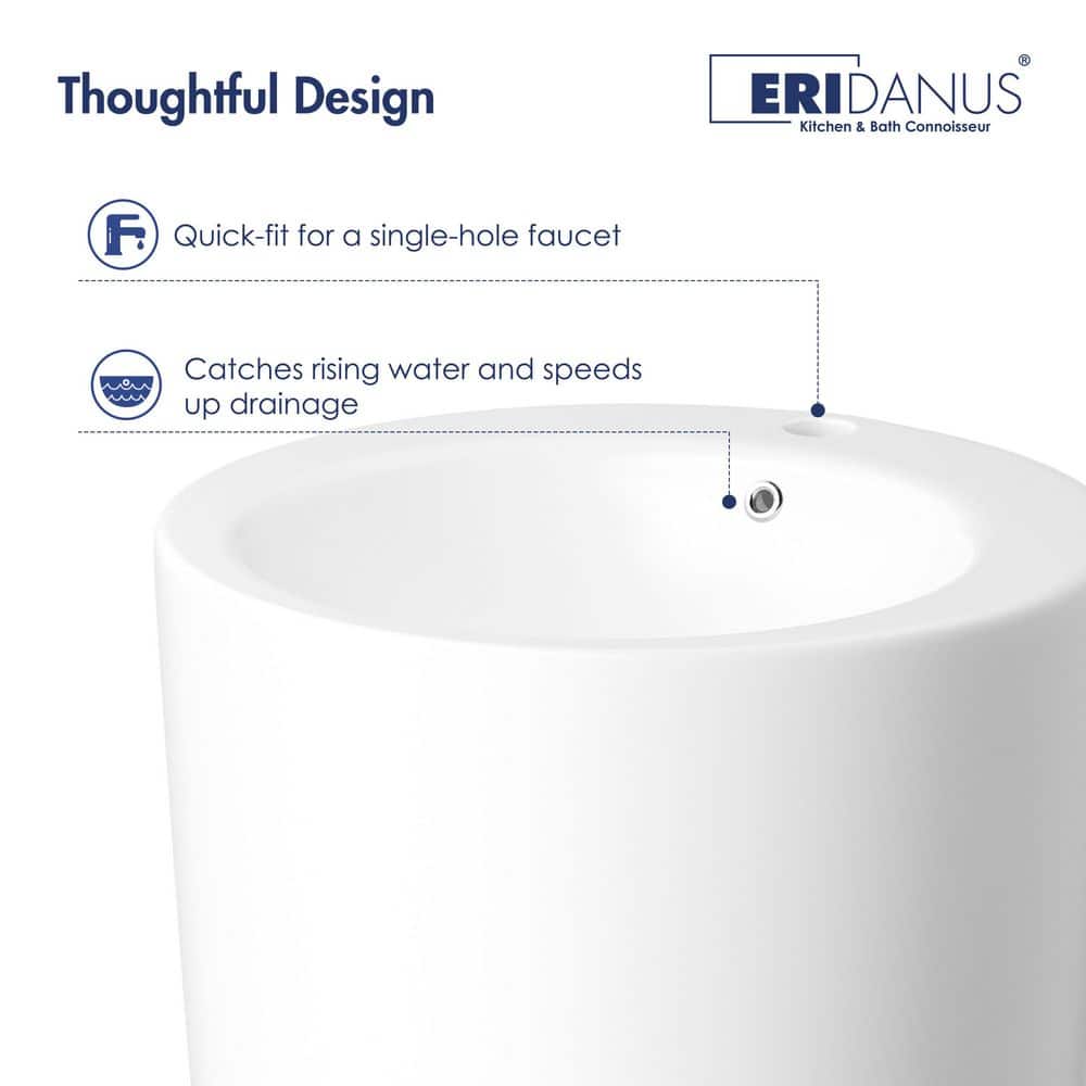 Eridanus Gibbous Vitreous China 33 in. Circular Pedestal Sink with Faucet Hole and Overflow in Crisp White (3)