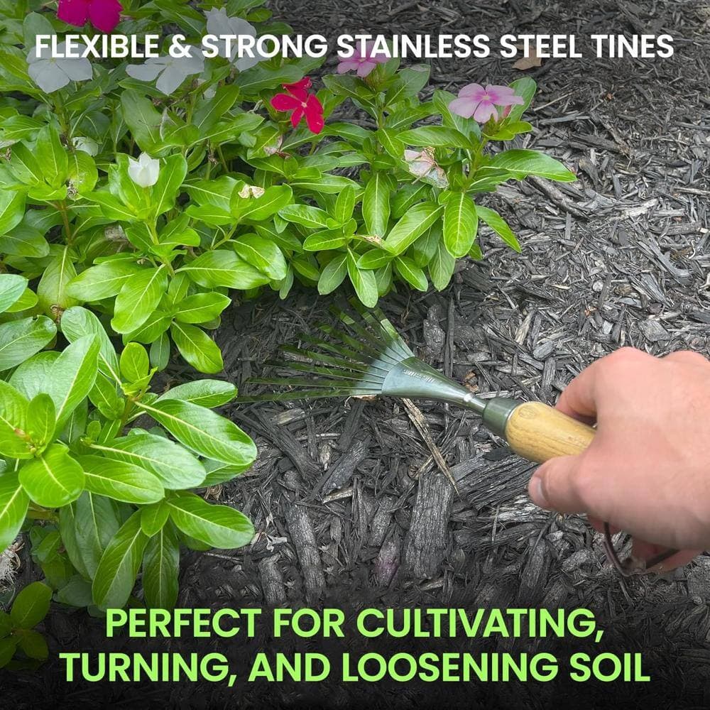 GARDEN GURU 14 in. Eco Hand Rake Soil Tiller- 100% Recycled Stainless Steel (2)