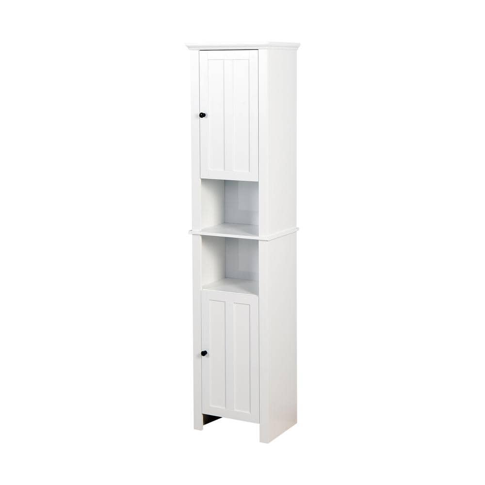 Unbranded 15.75 in. W x 11.81 in. D x 66.93 in. H White Wood Freestanding Linen Cabinet with 2 Doors (1)