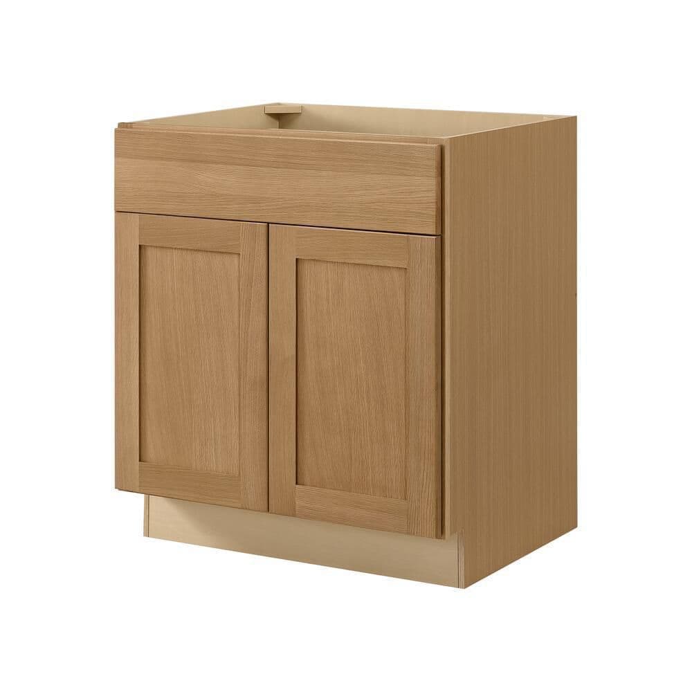 Hampton Bay Avondale 30 in. W x 24 in. D x 34.5 in. H Ready to Assemble Plywood Shaker Base Kitchen Cabinet in White Oak