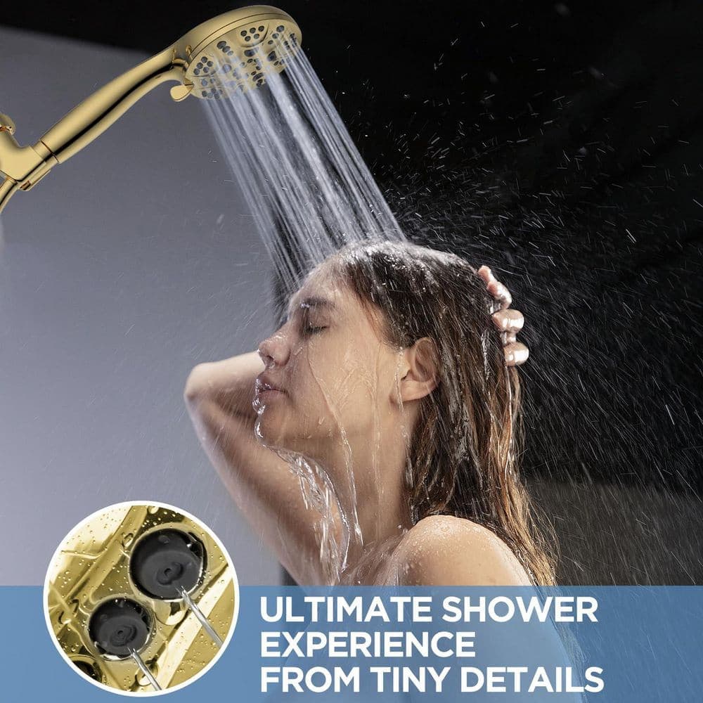 Wudkey 5-Piece Bath Accessory Set, 6-Mode High Pressure Handheld Shower Head with Hose, Bracket, Tape and Washers, in Gold (3)