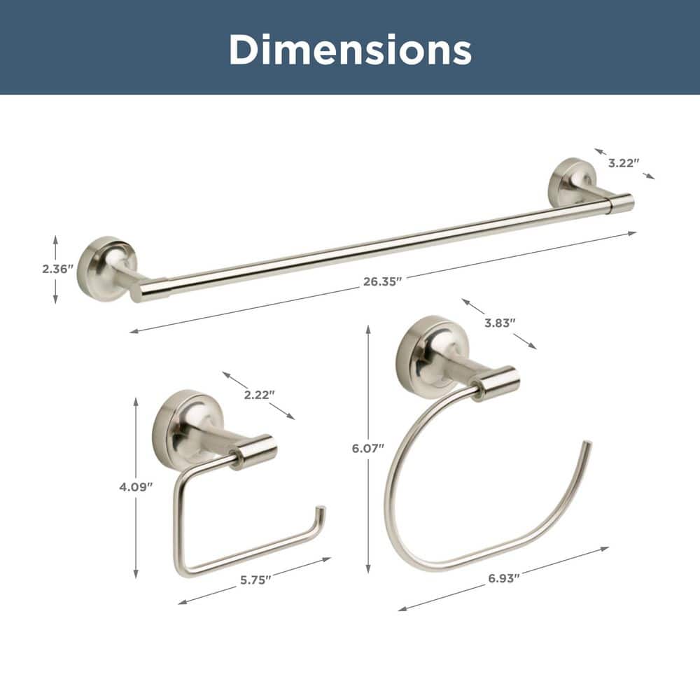 Franklin Brass Voisin 3-Piece Bathroom Hardware Set 24 in. Towel Bar, Toilet Paper Holder, Towel Ring, Satin Nickel (3)