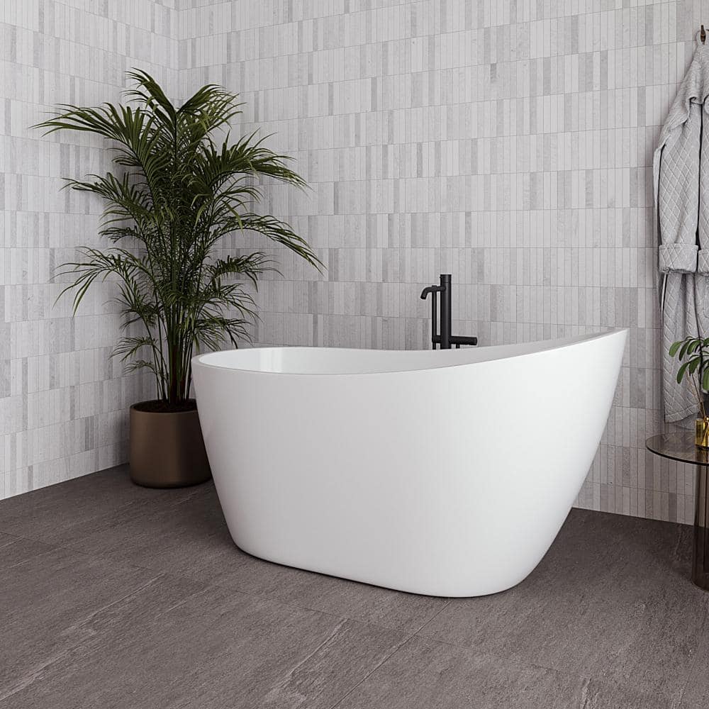 Streamline 55 in. x 28 in. Acrylic Freestanding Soaking Bathtub in Glossy White with Matte Black Drain (3)