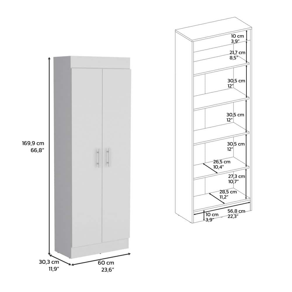 Tahanbath 23.60 in. W x 11.90 in. D x 66.80 in. H White Pine Freestanding Linen Cabinet w/5-Shelves and 2-Doors in White (3)