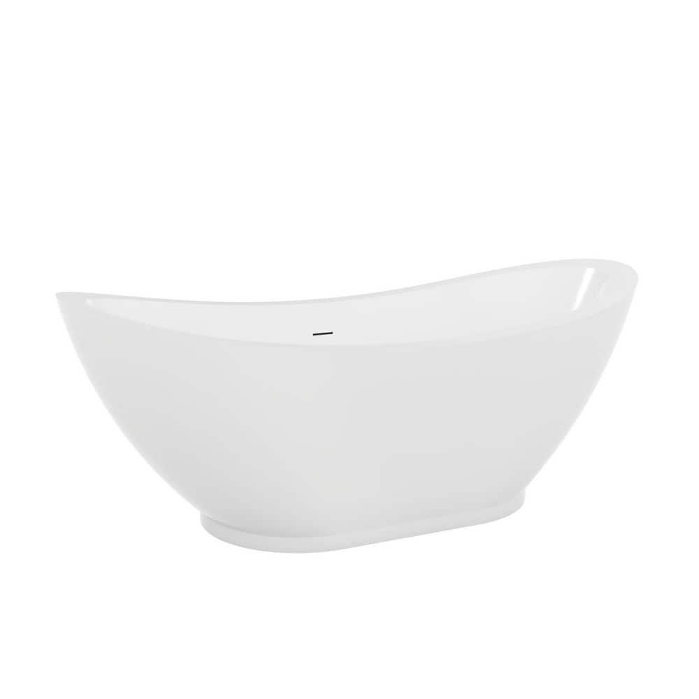 DreamLine Prospero 69 in. L x 32.5 in. W Acrylic Double Slipper Freestanding Soaking Bathtub with Center Drain in White (2)