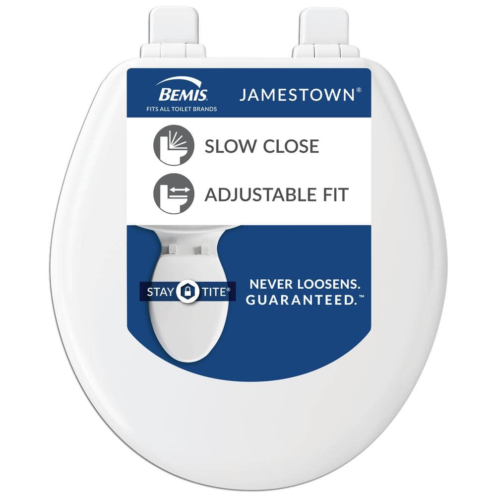 BEMIS Jamestown Round Soft Close with Adjustability Never Loosens Enameled Wood and Toilet Seat in White (2)
