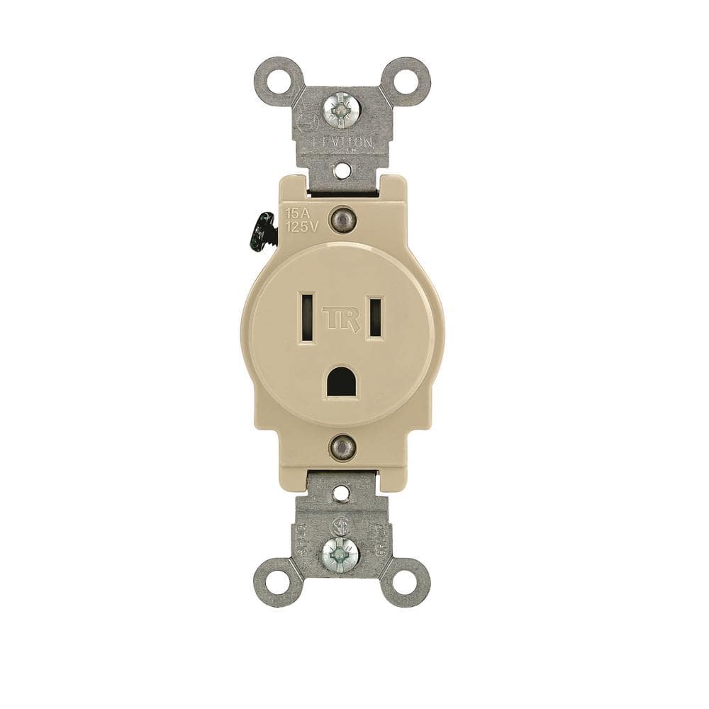 Leviton 15-Amp Commercial Grade Tamper Resistant Grounding Single Outlet In Ivory (1)