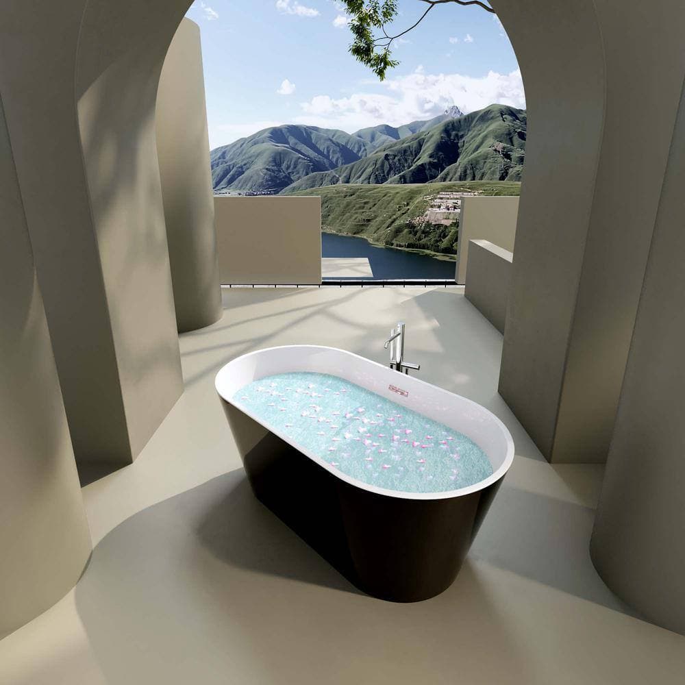 Lycvki 67 in. x 31.1 in. Acrylic Flatbottom Non-Whirlpool Bathtub in Black Classic Oval Shape Soaking Tub with Chrome Overflow (3)