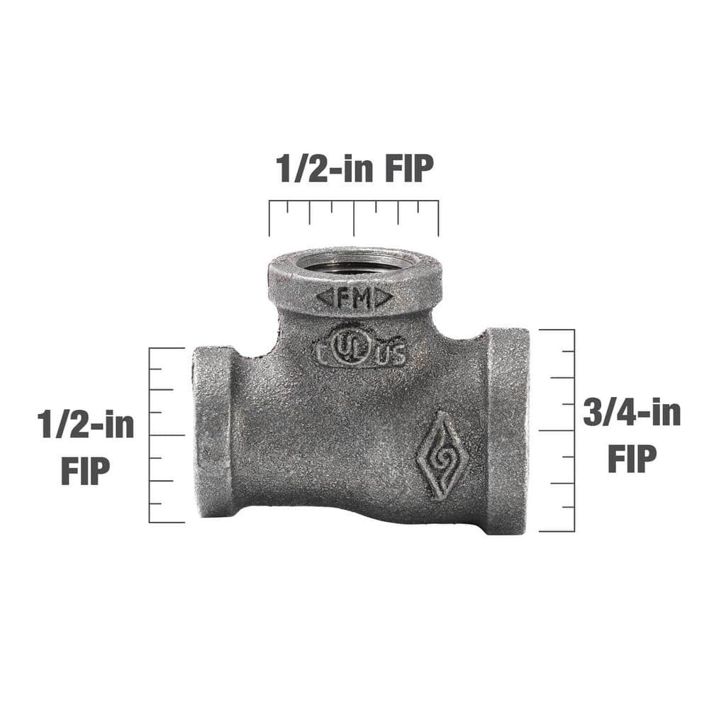 Southland 3/4 in. x 1/2 in. x 1/2 in. Black Malleable Iron FIP x FIP x FIB Reducing Tee Fitting (4)