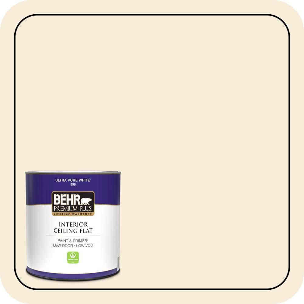 BEHR PREMIUM PLUS 1 qt. #70 Linen White Ceiling Flat Interior Paint & Primer (1)