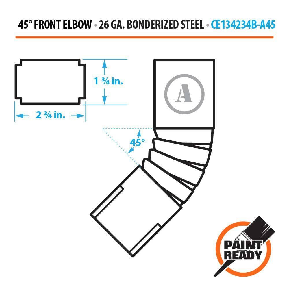 Gibraltar Building Products 1-3/4 in. x 2-3/4 in. Bonderized Steel 45-Degree A-Style Downspout Elbow (2)