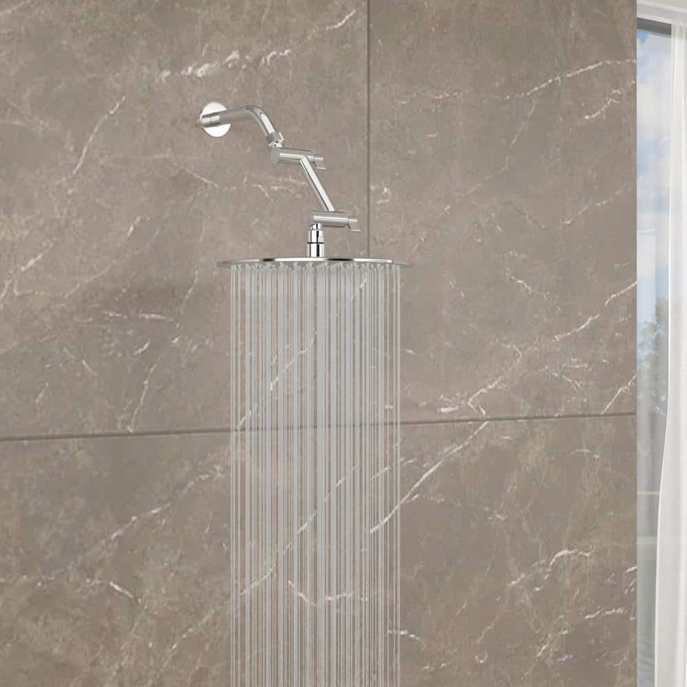 Logmey 4 in. Wall Mounted Stainless Steel Shower Extended Arm with Unique Locking Gear in Chrome for Rain Shower Head (1-Pack) (2)