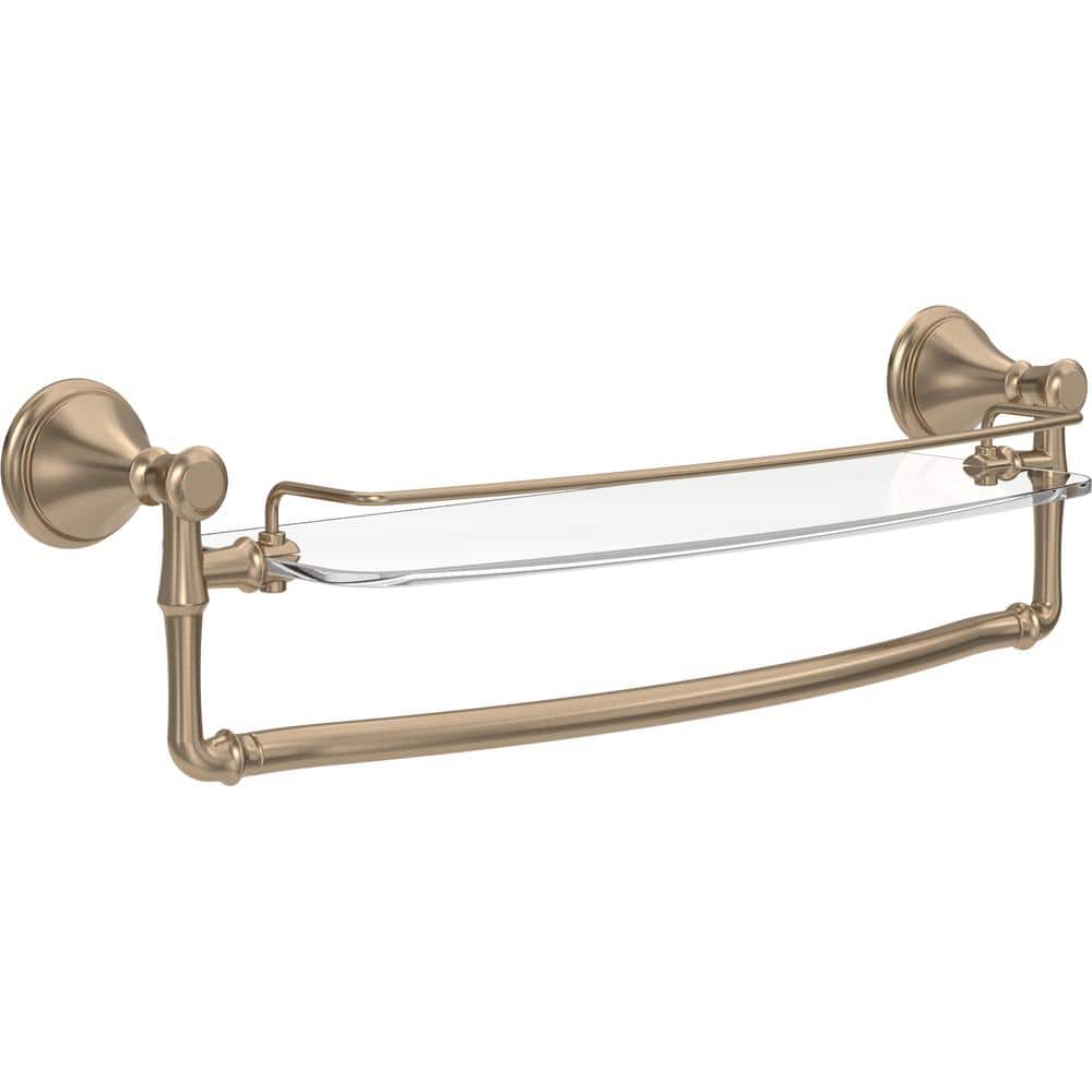 Delta Cassidy 18 in. H x 6 in. D Glass Bathroom Shelf with Towel Bar in Champagne Bronze (1)