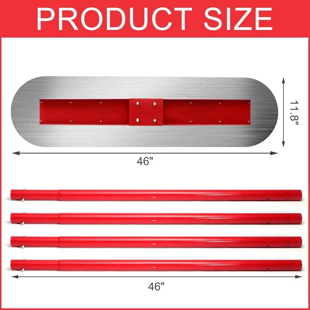 KIWDZFU 46 x 11.8 in. Stainless Steel Bull Float Concrete Tool with 4 x 3.8 ft. Float Handle Kit for Finishing (2)