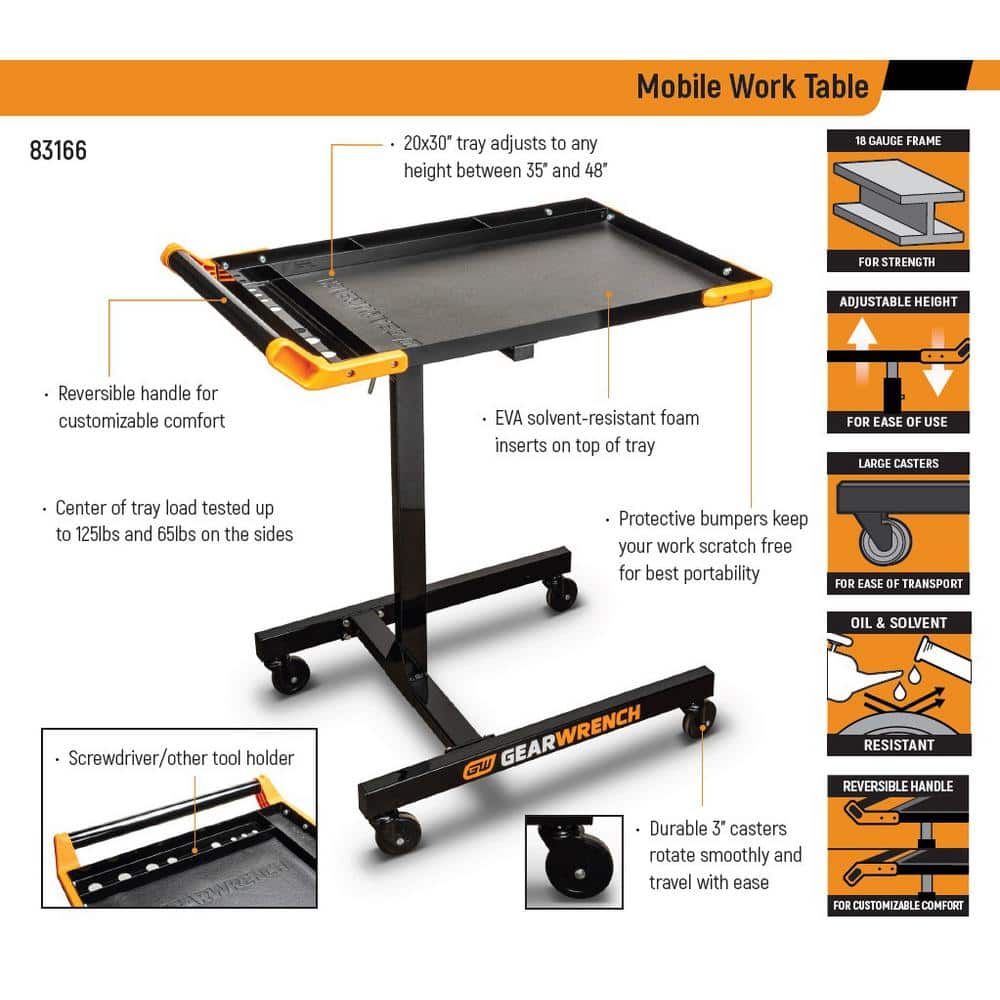 GEARWRENCH 35 in to 48 in Adjustable Height Mobile Work Table (2)
