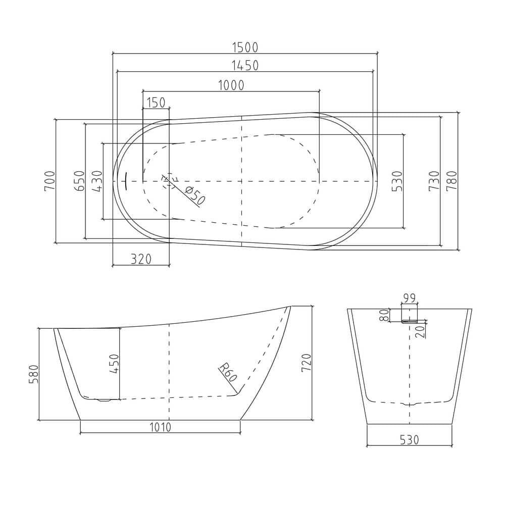 ANGELES HOME Acrylic Freestanding Flatbottom Soaking Bathtub Glossy White (4)