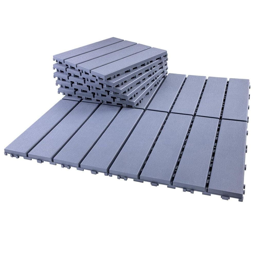 Afoxsos Plastic Interlocking Deck Tiles 9 Pack (11.3 in. x11. 3 in.), Decking Tiles Outdoor Waterproof for All Weather Use Gray (1)
