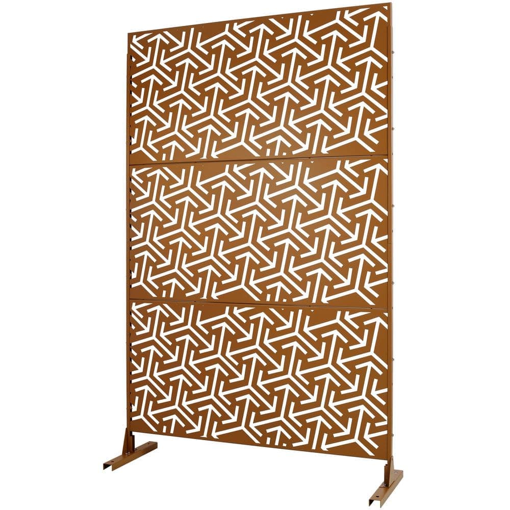 cadeninc 4 ft. x 6.33 ft. Brown Outdoor and Indoor Freestanding Metal Privacy Screen Fence Panels for Lawn Garden (Not Composite) (3)