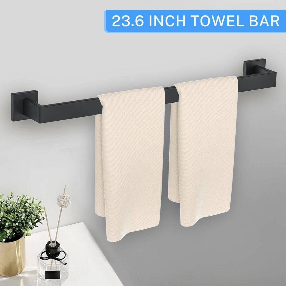 Unbranded 10-Piece Matte Black Stainless Steel Bathroom Hardware 23.6 in. Towel Bar Set Wall Mounted Drill Install Storage (2)