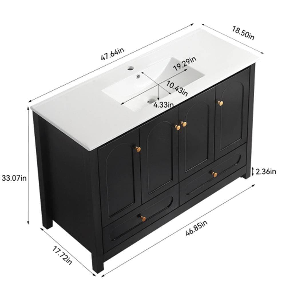 Unbranded Stylish 48 in. Black Bath Vanity Cabinet without Top 4-Sliding Doors and 2-Drawers, Ample Storage (2)