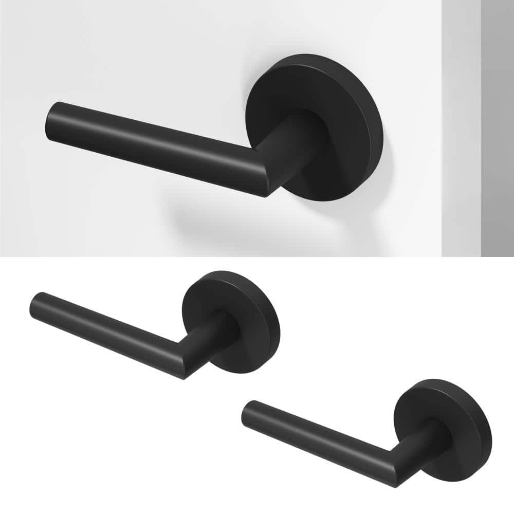 Okun Stark Metal Matte Black Dummy Door Handle with Round Rosette 2-Pack (1)