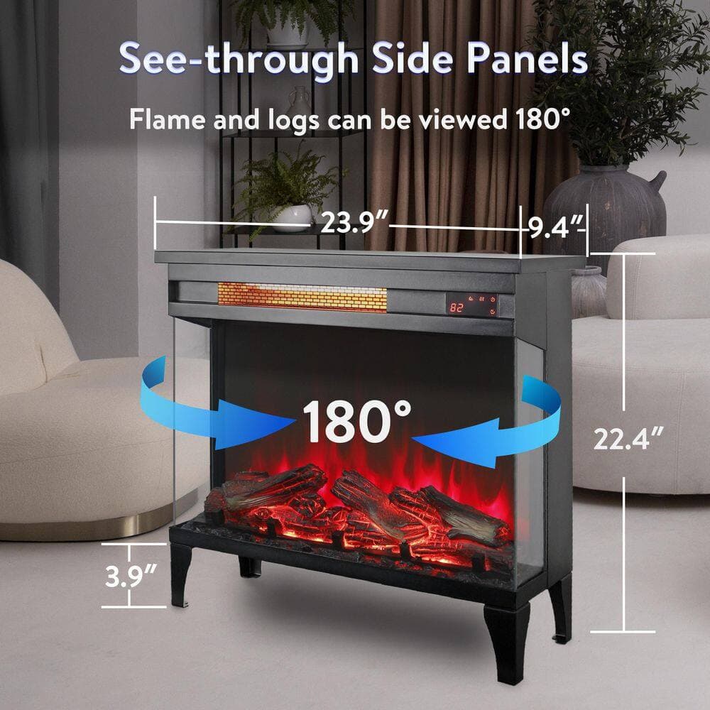 Runesay 24 in. 1500-Watt Black 5000 BTU Freestanding Electric Fireplace Utility Convection Infrared Space Heater with Remote (3)